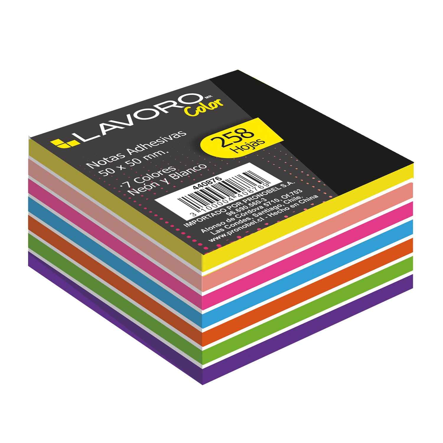 Nota Adhesiva 50x50mm 258Hjs. 7Col Neón + Blanco | Lavoro